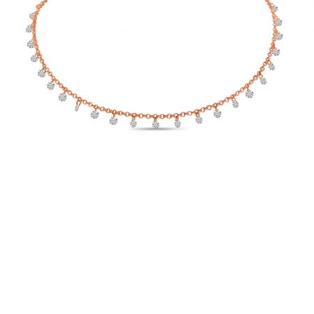 14K Rose Gold Dashing Diamond 24-Stone 1.20 ct 18 inch Rolo Necklace