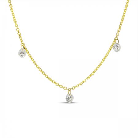 14K Yellow Gold 3 Diamond .45 ct Dashing Diamond 18 inch Cable Necklace