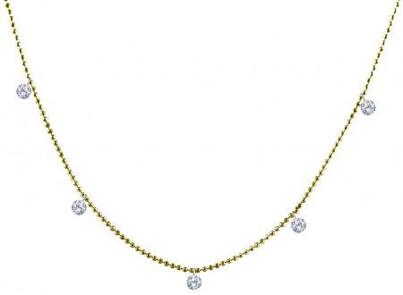 14K Yellow Gold 11 Diamond 1.10 ct Dashing Diamond 16 Bead Necklace\"