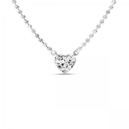 14K White Gold .34 ct Single Heart Dashing Diamond 18 inch Bead Necklace