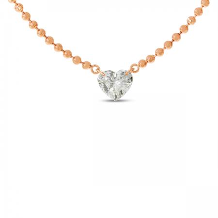 14K Rose Gold .35 ct Single Heart Dashing Diamond 18 inch Bead Necklace