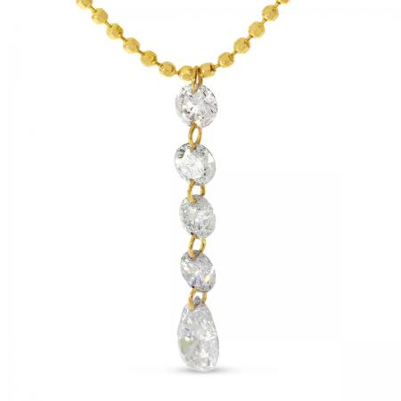 14K Yellow Gold Round/Pear .54 ct Dashing Diamond Drop 18 inch Bead Necklace