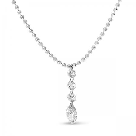 14K White Gold Round/Marquise .37 ct Dashing Diamond 18 inch Bead Necklace