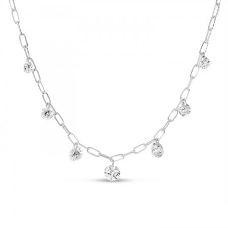 14K White Gold Graduated Dashing Diamond Paperclip Chain Necklace