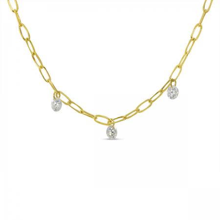 14K Yellow Gold 3 Diamond Dashing Diamond Lightweight Link Necklace