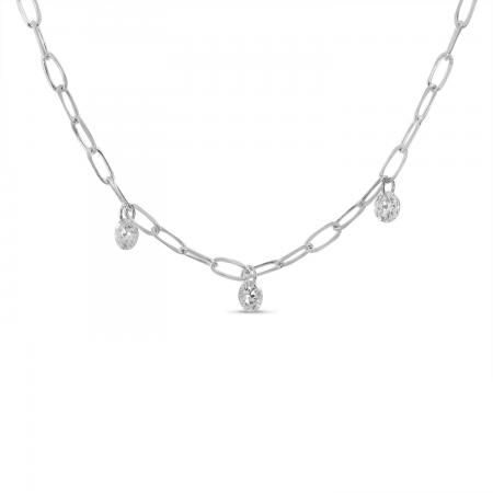 14K White Gold 3 Diamond Dashing Diamond Lightweight Link Necklace