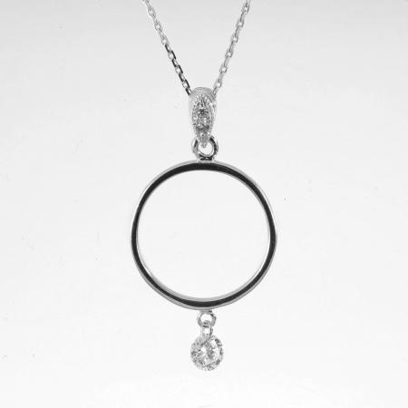 14K White Gold Dashing Diamond Circle Pendant