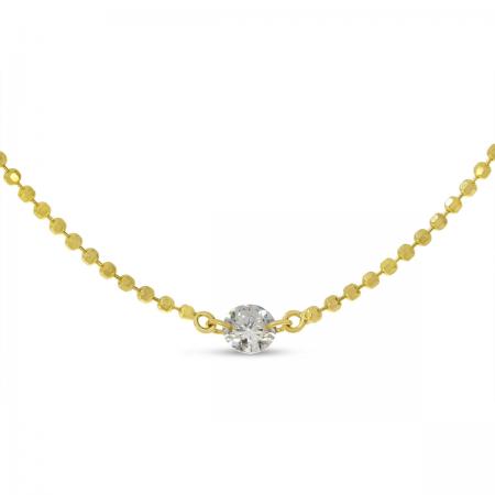 14K Yellow Gold Single .10 ct Double Pierced Dashing Diamond 18 inch Bead Chain Necklace