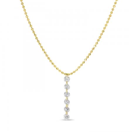 14K Yellow Gold Dashing Diamond 6 Pierced Diamonds 18  Bead Chain Necklace\"