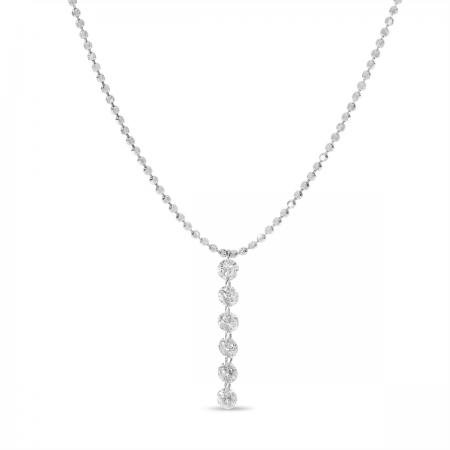 14K White Gold Dashing Diamond 6 Pierced Diamonds Bead Chain Necklace