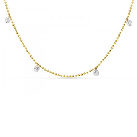 14K Yellow Gold 4 Diamond Dashing Diamond Bead Chain 18 inch Necklace