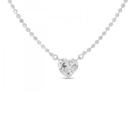 14K White Gold .30 ct Heart Dashing Diamond 18 in Bead Chain Necklace