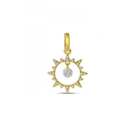 14K Yellow Gold Dashing Diamonds Sun Pendant