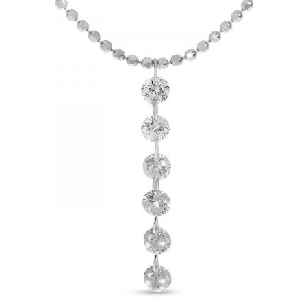 14K White Gold .30 ct Dashing Diamond Drop 18 inch Bead Chain Necklace