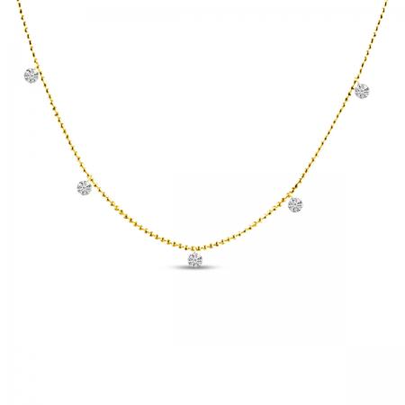 14K Yellow Gold 5 Diamond .75 ct Dashing Diamond 18 inch Bead Chain Necklace