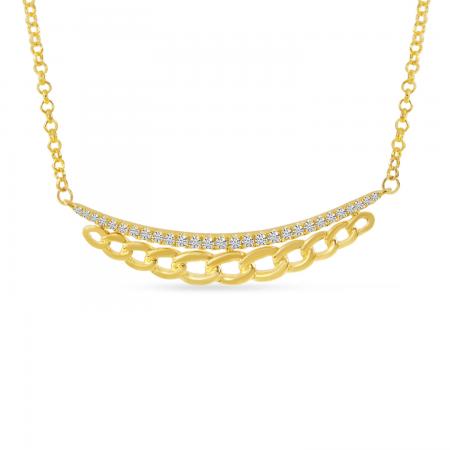 14K Yellow Gold Diamond Chain Link Bar Necklace