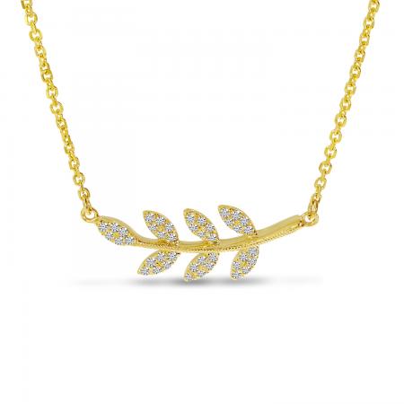 14K Yellow Gold East 2 West Diamond Leaf 18 Cable Necklace\