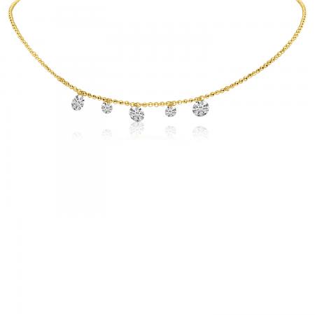 14K Yellow Gold Five Diamond 1.05 ct Dashing Diamond 18 inch Bead Chain Necklace