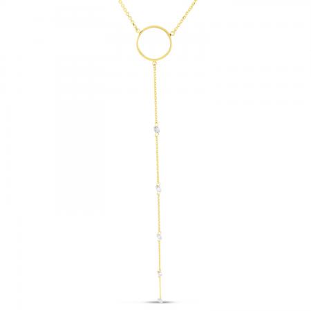 14K Yellow Gold Dashing Diamond Circle Lariat Necklace