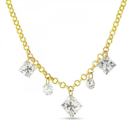 14K Yellow Gold Dashing Diamond Fancy Princess and Round Diamonds Cable Chain Necklace