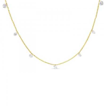 14K Yellow Gold Dashing Diamond 7 stone Diamond By the Yard 16 Bead Chain Necklace\"