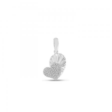 14K White Gold Diamond Textured Heart Pendant