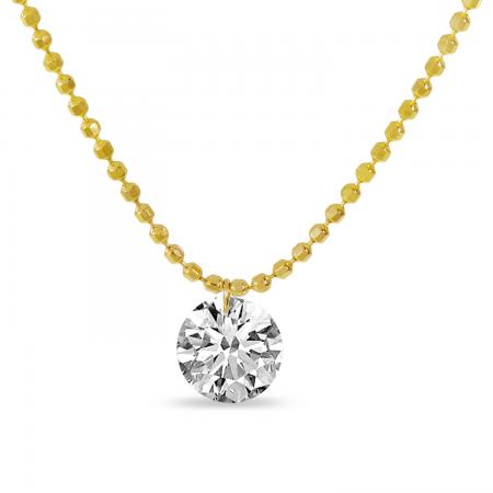 14K Yellow Gold Round .50 ct Dashing Diamond 16 inch Bead Necklace