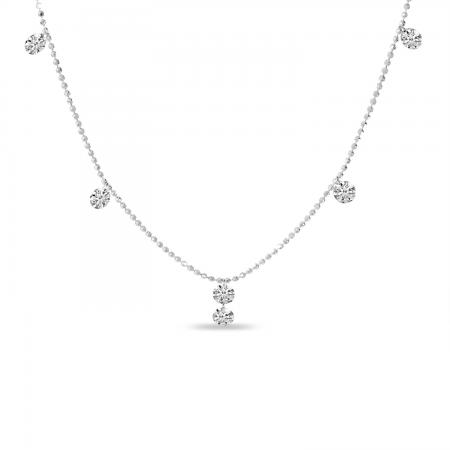 14K White Gold 6 Diamond .90 ct Dashing Diamond 18 inch Bead Chain Necklace