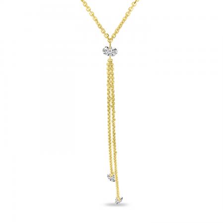 14K Yellow Gold Dashing Diamonds Double Dangle 18 inch Cable Chain Necklace