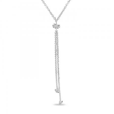 14K White Gold .31 ct Double Lariat Dangle Diamond Dashing 18 in Cable Chain Necklace