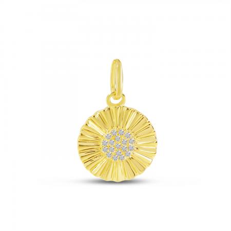 14K Yellow Gold Diamond Textured Disc Pendant