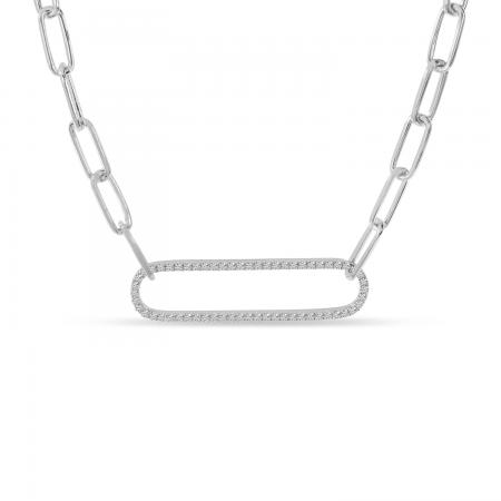 14K White Gold Large Diamond Paperclip Link Necklace