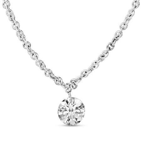 14K White Gold Single Pierced Dashing Diamond Rolo Chain Necklace