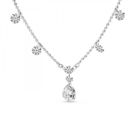 14K White Gold Dashing Diamonds Pear Drop Necklace