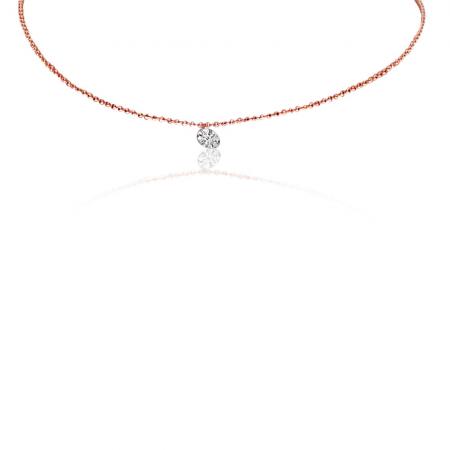 14K Rose Gold .25 ct Single Dashing Diamond 18 inch Cable Chain Necklace