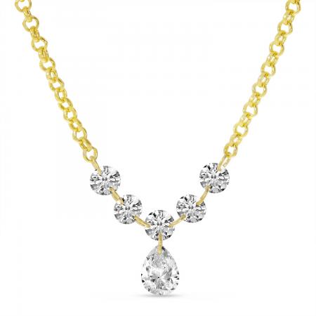 14K Yellow Gold Dashing Diamond Pear Drop Necklace