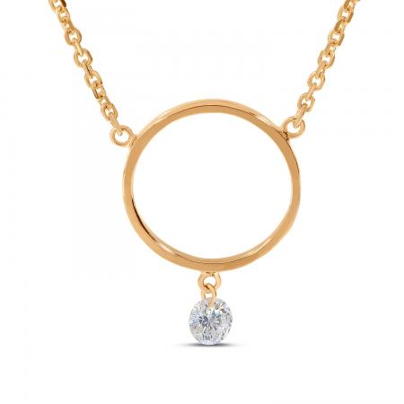 14K Rose Gold Dashing Diamond Circle Necklace