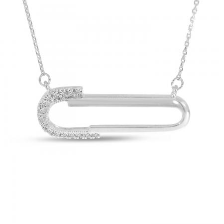 14K White Gold Paper Clip Diamond Necklace