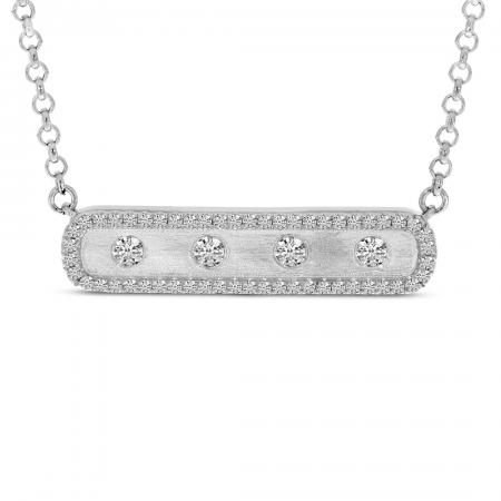 14K White Gold Diamond East 2 West Bar Necklace