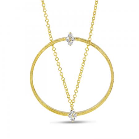 14K Yellow Gold Millgrain Diamond Circle Necklace