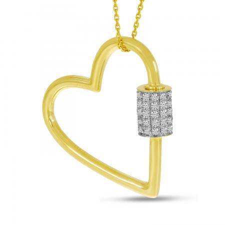 14K Yellow Gold Diamond Heart Lock Pendant