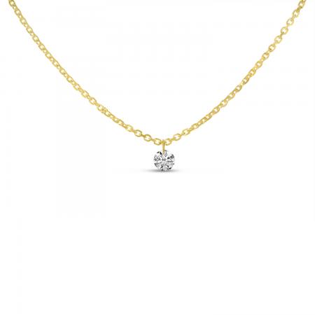 14K Yellow Gold Solitaire Swinging Dashing Diamonds 18 inch Necklace