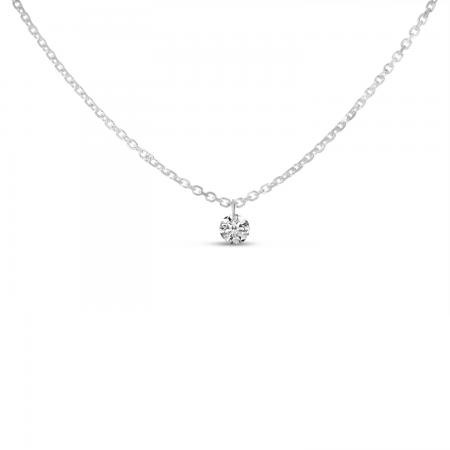 14K White Gold Solitaire Swinging Dashing Diamonds 18 inch Necklace