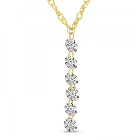 14K Yellow Gold Dashing Diamond 6-Stone Pierced Dangle Diamond 18 inch Necklace