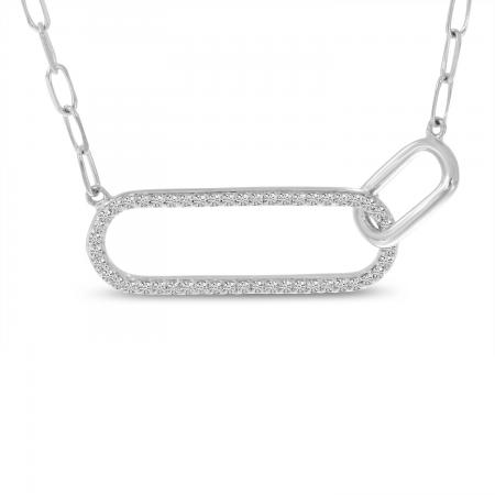 14K White Gold Double Paperclip Diamond Necklace