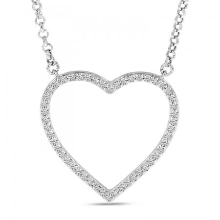 14K White Gold Diamond Open Classic Heart Necklace