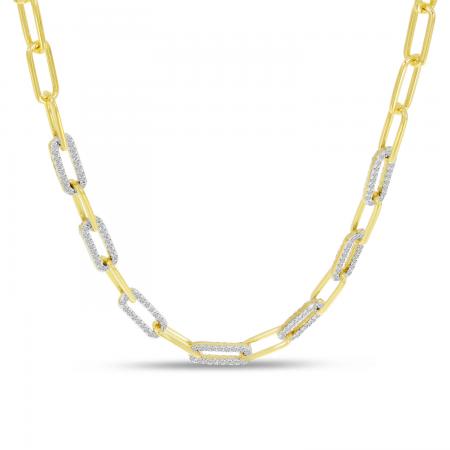 14K Yellow Gold 7-Station Diamond Paperclip Necklace