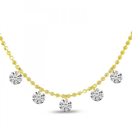 14K Yellow Gold Dashing Diamond 5-Diamond By the Yard Necklace