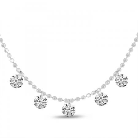 14K White Gold Dashing Diamond 5-Diamond By the Yard Necklace