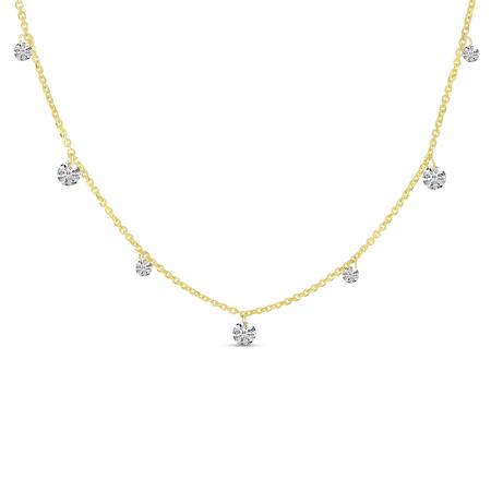 14K Yellow Gold Seven Dashing Diamond Choker with Extender Cable Necklace